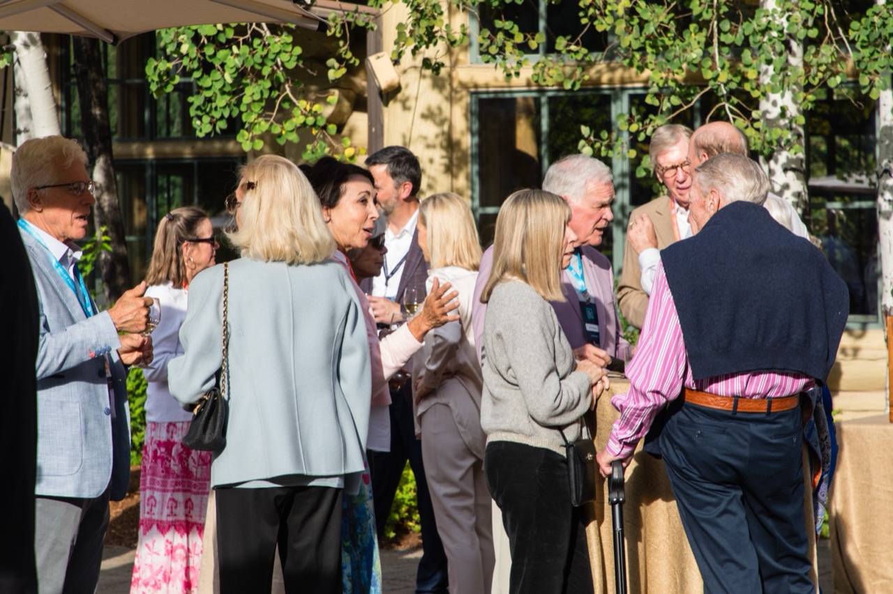 Guests gather at an outdoor reception in Sun Valley